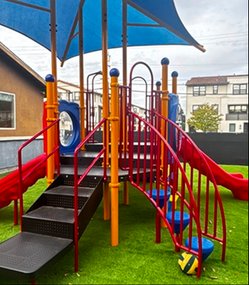 Outdoor playground at Level Up Montessori for children 12 months to 6 years in Bay Area.